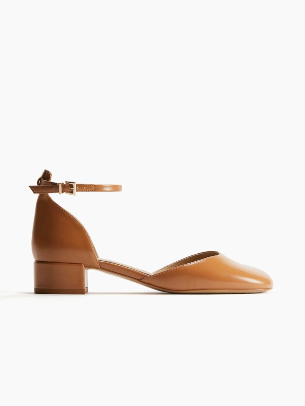 H&M Caramel Light Brown Faux Leather Block-Heeled Mary Janes